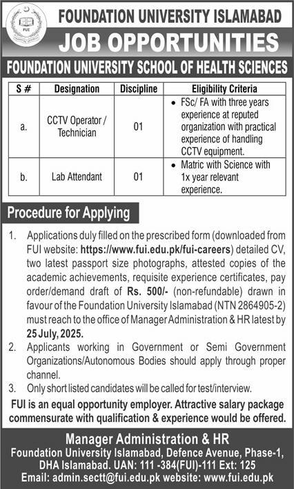 Foundation University Islamabad Jobs 2025