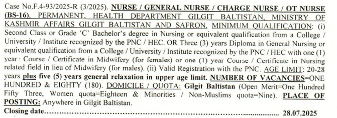 Nurse Charge Nurse and General Nurse jobs in GB Health Department